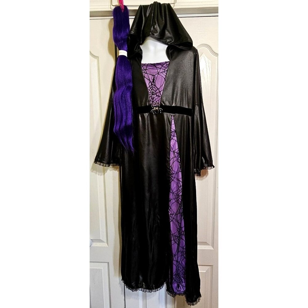 Spirit Halloween Spider Sorceress Witch Costume Girls 14-16 Hooded Dress Purple